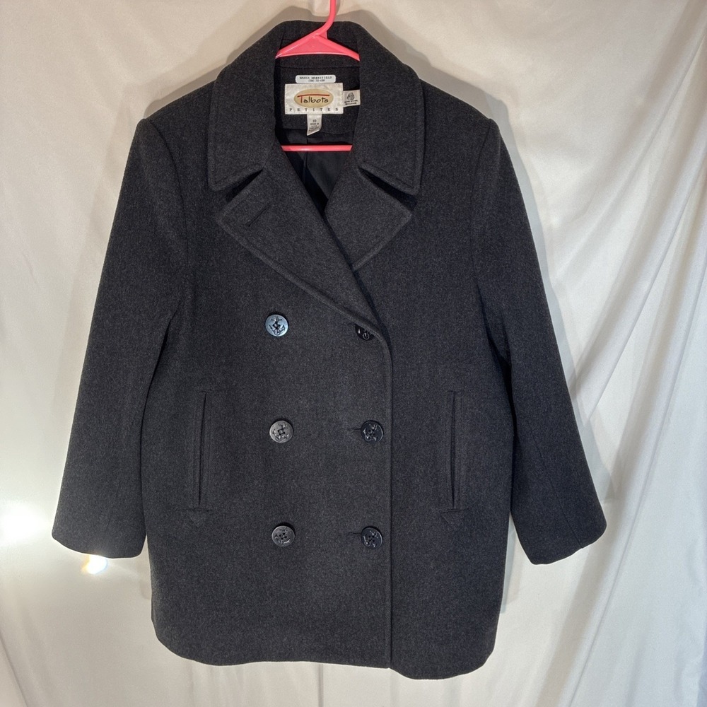 Talbots 100% Wool Pea Coat Black Size 10 Double Breasted Lined Made In USA